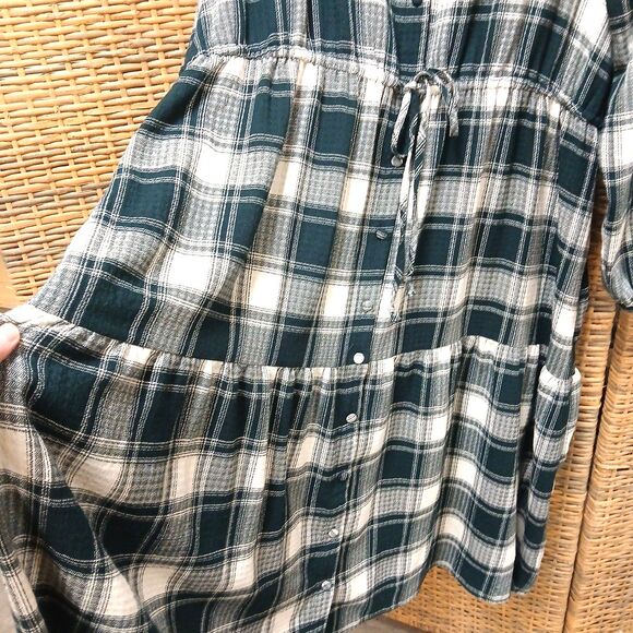Knox Rose 3x Plaid Dress Midi Green White Button Up Cottage Core Prairie Pockets - Picture 6 of 8